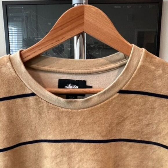 Stussy - Striped Velour LS Tee (#1140071) - Tan, Black - Picture 3 of 7